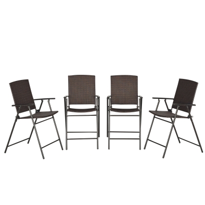 Outsunny Tabourets de bar pliable style colonial - lot de 4 tabourets de bar - repose-pied + accoudoirs - métal époxy résine tressée chocolat