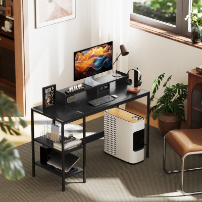 HOMCOM Bureau PC Bois/Acier Noir 120x48cm avec Étagères