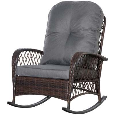 Outsunny Rocking-Chair Rotin PE Acier Marron et Gris