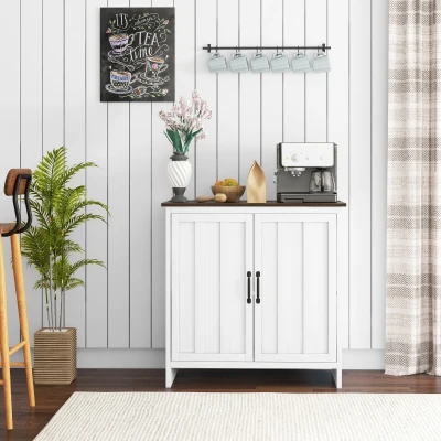 HOMCOM Buffet Cuisine Moderne Blanc 2 Portes Étagère Réglable