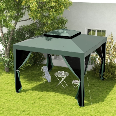 Outsunny Tente Jardin 3x3m Gazebo Vert Moustiquaires Métal