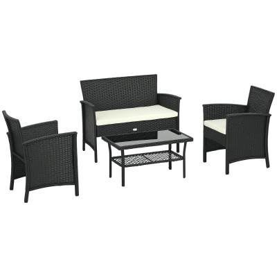 Outsunny Set in Rattan PE con 2 Poltrone Divano e Tavolino Nero