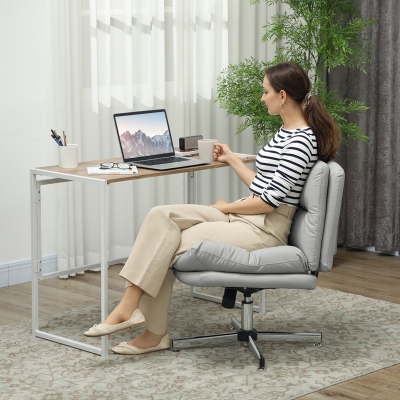 HOMCOM Cadeira de Escritório com Altura Ajustável Função Basculante Base Cruzada e Assento Amplo Cadeira para Estúdio 65x65x84-94 cm Cinza Claro