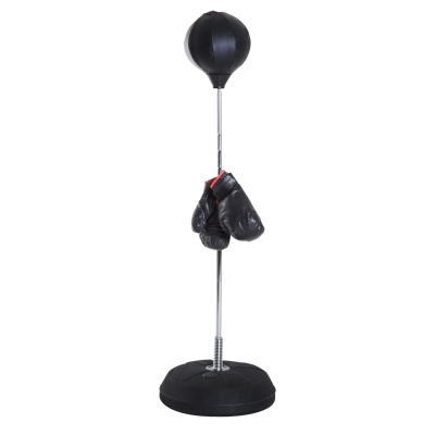 HOMCOM Saco de Boxeo de Pie con Altura Ajustable en 4 Niveles 126-144 cm Base Rellenable y Guantes de Boxeo Negro
