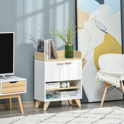 HOMCOM Meuble Polyvalent Armoire Étagères Bois Blanc 60x30x78cm