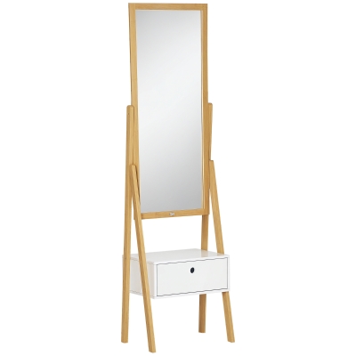 HOMCOM Miroir sur Pied Rangement Bambou Blanc