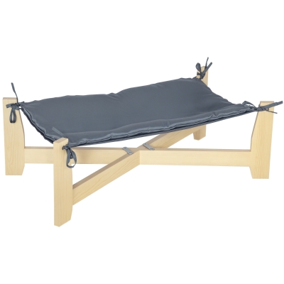 PawHut Hundebett Haustierbett mit Kissen Hundeschlafplatz für drinnen und draußen Hundeliege erhöhtes Design Kiefernholz Natur+Hellgrau 72 x 40 x 25 cm