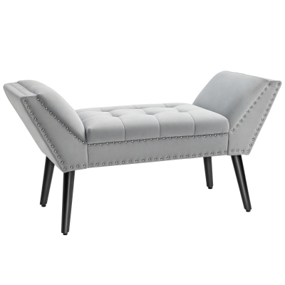 HOMCOM Polsterbank Sitzbank Klavierbank Pianobank mit Samtoptik Bettbank für Schlafzimmer Wohnzimmer, Flur, Gummiholz Hellgrau 114 x 46 x 56 cm