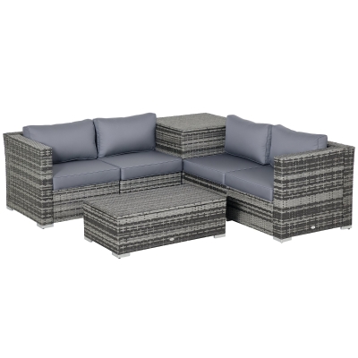 Outsunny Gartenmöbelset aus PE-Rattan, PE-Rattanlounge, 2 Sofas, 2 Tische, 1 Stauraum, Grau
