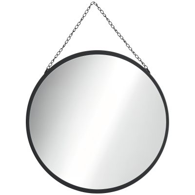 HOMCOM Runder Spiegel mit dekorativer Aufhängung 50 cm x 50 cm x 2,2 cm Silber + Schwarz