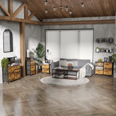 HOMCOM Comodă cu 3 sertare din material textil detasabile si 2 rafturi, 44 x 29 x 92 cm, lemn si metal