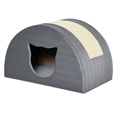 PawHut Katzenhöhle mit Kraztbrett Katzenbett Kratzhaus Katzenhaus Katzenwohnung Sisal Grau 48,5 x 30 x 30 cm