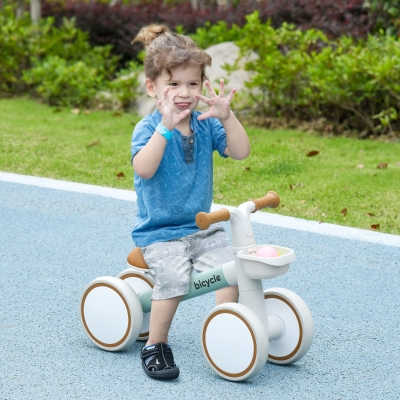 AIYAPLAY Bicicletă de Echilibru Copii 4 roți șa reglabilă, ghidon ergonomic aliaj aluminiu PP, copil 1-3 ani, Gri Maro Verde