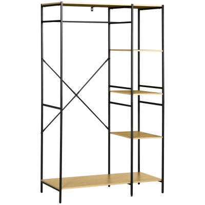HOMCOM Perchero de Ropa Perchero de Madera con 4 Estantes de Almacenaje y Barra para Colgar Carga 30 kg para Dormitorio Salón Entrada 100x46x170,5 cm Natural