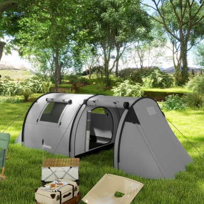 Outsunny Cort de camping pentru 3-4 persoane, cu 1 cameră și 1 salon, impermeabil, ușor de transportat cu geantă inclusă