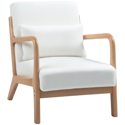 HOMCOM Fotoliu lounge, 3 perne incluse, adâncime șezut, brațe, structură lemn hevea, aspect catifea crem