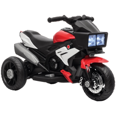 HOMCOM Moto Eléctrica Infantil con Luces Bocina Música Neumáticos Anchos Moto para Niños con Velocidad 3 km/h Rojo