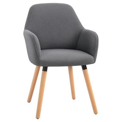 HOMCOM Esszimmerstuhl Wohnzimmerstuhl Bürostuhl Polsterstuhl Sessel mit Rückenlehne Anti-Rutsch Leinenstoff Schaumstoff Buchenholz Dunkelgrau+Natur 56 x 60 x 85 cm