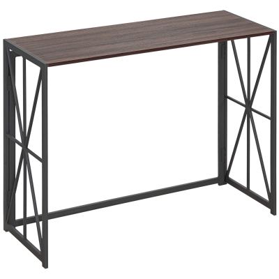 HOMCOM Mesa Consola de Entrada de Estilo Industrial con Marco de Metal Plegable y Encimera de Madera 100x38x80 cm Marrón