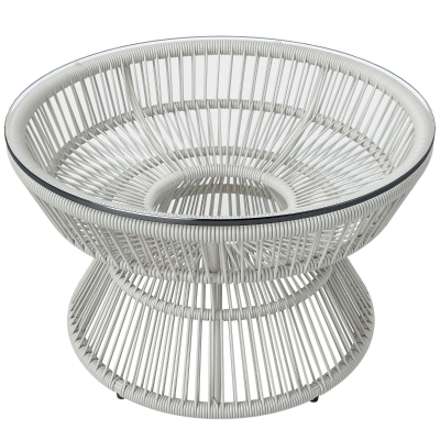 Outsunny Masă de cafea de grădină rotundă, masă auxiliară din rattan și blat de sticlă temperată Ø 60 x 37H cm