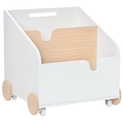 HOMCOM Coffre à jouet roulant - bac à jouet - chariot à jouet - 4 roulettes, 2 compartiments, poignée - dim. 40L x 43l x 43H cm - MDF blanc pin
