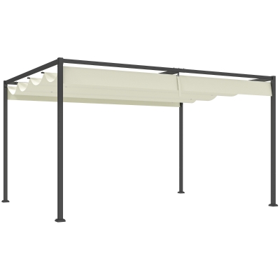 Outsunny Pérgola de Jardín 4x3m Cenador de Techo Retráctil de Poliéster Recubrimiento Resistente para Celebraciones Crema