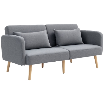 HOMCOM Canapea convertibilă 3 locuri design clic clac spătar reglabil și brațe reglabile material efect de lin gri