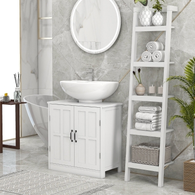 kleankin Mobilier sub lavabou pentru baie mobilier sub chiuvetă cu dublă ușă și raft reglabil, 60x30x60cm, alb