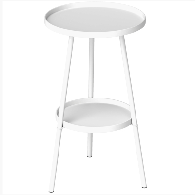 Outsunny Mesa de Jardim Redonda de 2 Níveis Mesa de Exterior Ø32x51 cm com Bandeja Inferior e Estrutura de Metal Branco