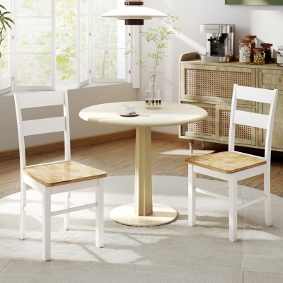 HOMCOM Conjunto de 2 sillas de cocina, madera de caucho, protectores de pie, respaldo con ligeras curvas, blanco