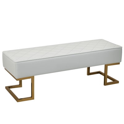 HOMCOM Sitzbank für Schlafzimmer Truhenbank Bettbank Wohnzimmer Kunstleder Metall Weiß+Gold 120 x 43 x 42 cm