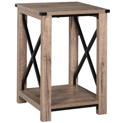 HOMCOM Mesa Auxiliar Mesa de Café Estilo Retro Industrial con Estante Inferior de Almacenaje Multifuncional Marco de Forma X 40,5x40,5x60 cm Roble