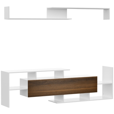 HOMCOM Conjunto Muebles de Salón con Mesa para Televisor 153,6x25x42 cm y Estante de Pared 150x14,5x16,3 cm Blanco y Marrón