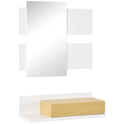 HOMCOM Muebles de Entrada Recibidor con Espejo y Cajón Estilo Moderno para Pasillo 75x4x70 cm y 75x29x20 cm Blanco