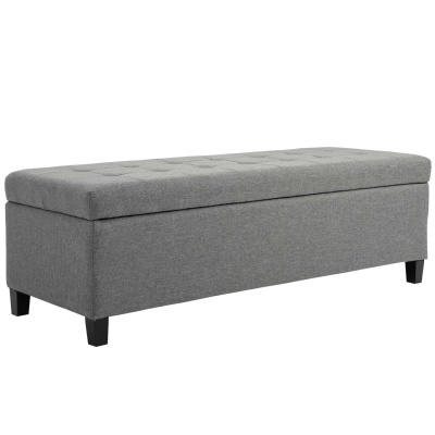 HOMCOM Banco de Almacenamiento Puff de Almacenaje Taburete Tapizado en Lino con Tapa Abatible para Entrada 125x49x41,5 cm Gris