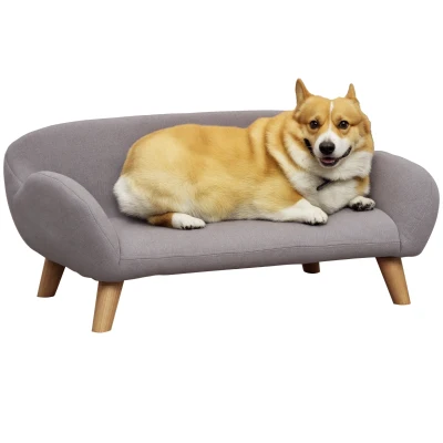 PawHut Canapé pour chien canapé pour animal de compagnie pieds effilés en bois revêtement tissu 72 x 44 x 31 cm – gris