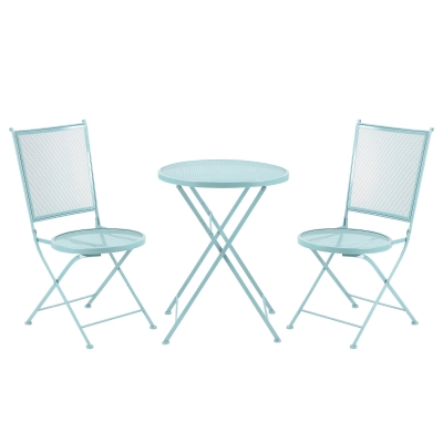 Outsunny Garten Sitzgruppe für 2 Personen Bistro-Set Garnitur 1 Tisch+2 faltbare Stühle für Terrasse Balkon Metall Blau