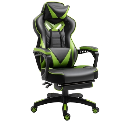 Vinsetto Scaun gaming ergonomic, fotoliu de birou confortabil cu suport pentru picioare, suport pentru zona capului și pentru lombar, înălțime reglabilă, negru și verde