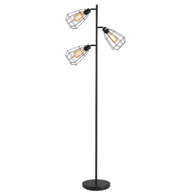 HOMCOM Lampadaire Industriel 3 Ampoules Cage Métal Noir