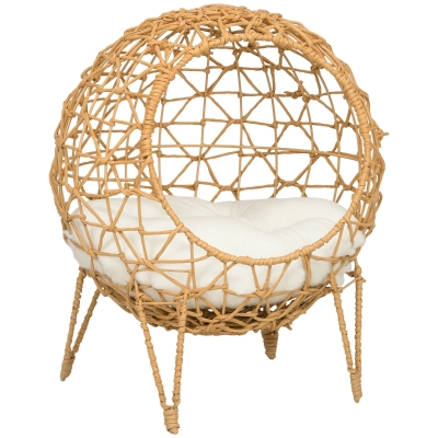 Pawhut Rattan Katzenkorb Katzenhöhle Katzenhütte Katzenbett mit Kissen erhöhtes Design Haustierbett Braun Ø45 x 57H cm