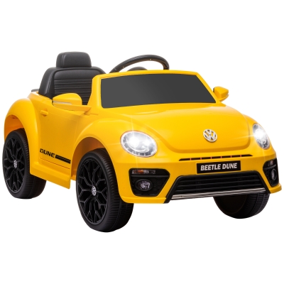 AIYAPLAY Coche Eléctrico para Niños de +3 Años Volkswagen Beetle con Batería 12V Mando a Distancia Faros Bocina y Música Amarillo