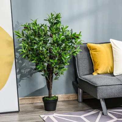 Outsunny Arbore Artificial Măslin Plantă Artificială Înălțime 1,2 m Trunchi Ramuri Mușchi Frunze Aspect Realist Ghiveci Inclus