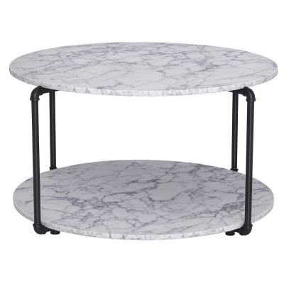 HOMCOM Table Basse Ronde Étagère Marbre/Noir Ø80cm