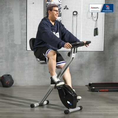Aosom Vélo d'Appartement Pliable 8 Niveaux Résistance Gris