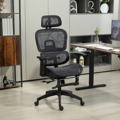 HOMCOM Scaun de birou, scaun de birou ergonomic din plasă cu brațe 3D, spătar inclinabil, 66x64x122 cm, negru