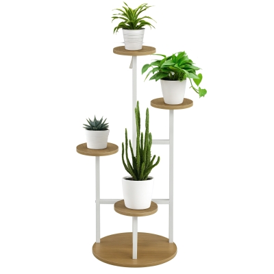 Outsunny Soporte para Plantas de 4 Niveles Estantería para Macetas para Interior y Exterior 40x40x95,5 cm Natural