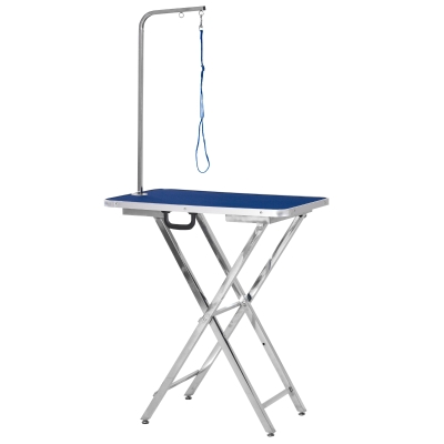 PawHut Mesa de Tosquia para Cães com Bancada Antiderrapante Alça e Braço com Altura Ajustável 72x45x74-81 cm Azul