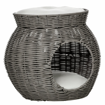 PawHut Casetta per gatti in rattan 50cm x 50cm x 43.5cm Grigio Scuro