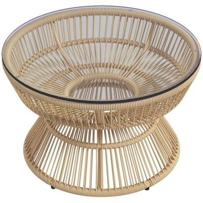 Outsunny Table Basse Ronde Résine Rotin Verre Ø60cm