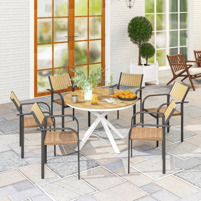 Outsunny Masă de grădină rotundă Ø 118 cm cadru din aluminiu pentru balcon, verandă, terasă, tec